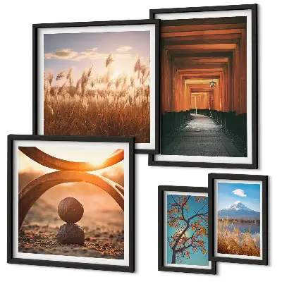 Set de 5 cuadros para salón con diseño de paisajes zen de la naturaleza
