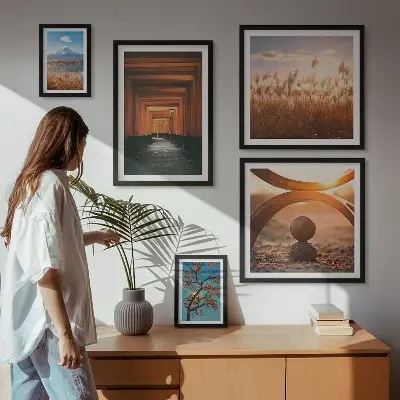 Set de 5 cuadros para salón con diseño de paisajes zen de la naturaleza