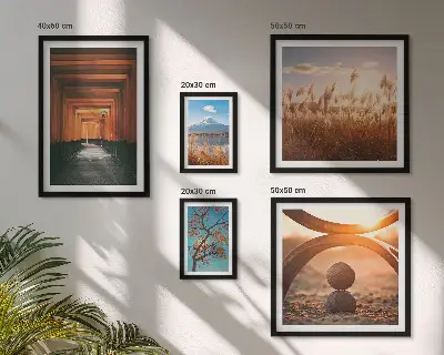 Set de 5 cuadros para salón con diseño de paisajes zen de la naturaleza