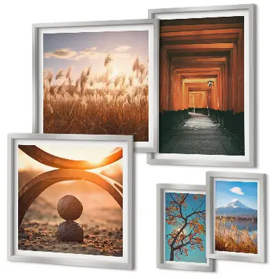 Set de 5 cuadros para salón con diseño de paisajes zen de la naturaleza