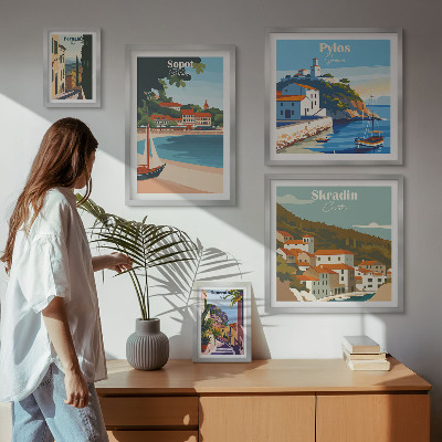 Set de 5 cuadros para salón Paisajes de ciudades costeras