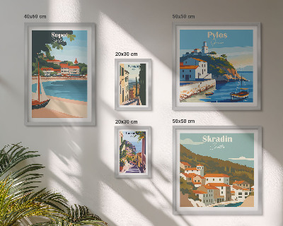 Set de 5 cuadros para salón Paisajes de ciudades costeras