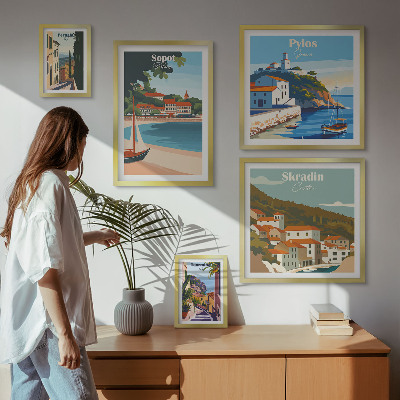 Set de 5 cuadros para salón Paisajes de ciudades costeras