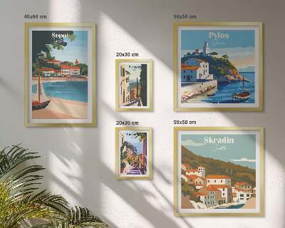 Set de 5 cuadros para salón Paisajes de ciudades costeras