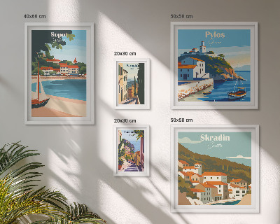 Set de 5 cuadros para salón Paisajes de ciudades costeras