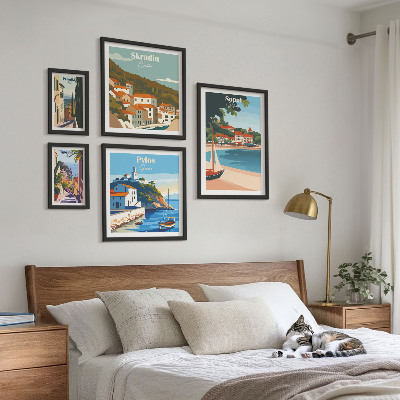 Set de 5 cuadros para salón Paisajes de ciudades costeras