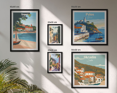 Set de 5 cuadros para salón Paisajes de ciudades costeras
