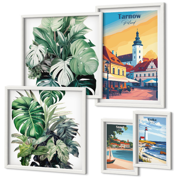Set de 5 cuadros para salón flora de las ciudades costeras polacas