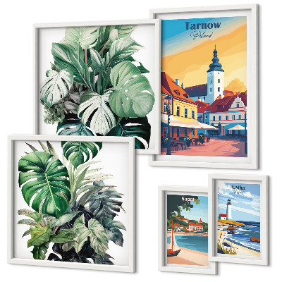 Set de 5 cuadros para salón flora de las ciudades costeras polacas