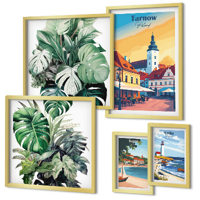 Set de 5 cuadros para salón flora de las ciudades costeras polacas