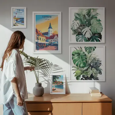 Set de 5 cuadros para salón con motivos de flora de ciudades costeras