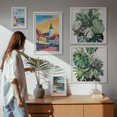 Set de 5 cuadros para salón flora de las ciudades costeras polacas