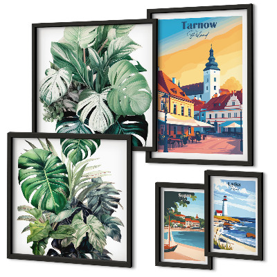 Set de 5 cuadros para salón flora de las ciudades costeras polacas