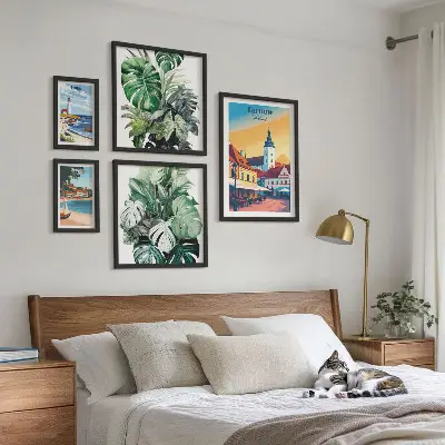 Set de 5 cuadros para salón con motivos de flora de ciudades costeras