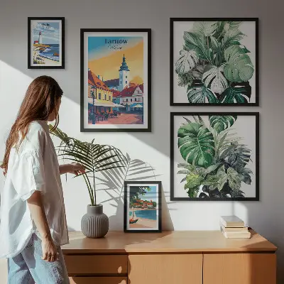 Set de 5 cuadros para salón con motivos de flora de ciudades costeras