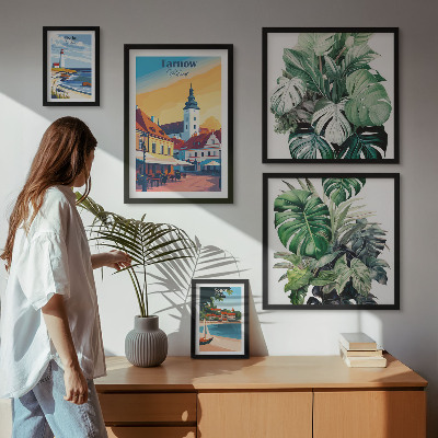 Set de 5 cuadros para salón flora de las ciudades costeras polacas