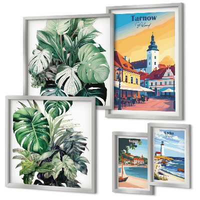 Set de 5 cuadros para salón flora de las ciudades costeras polacas