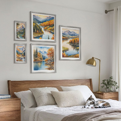 Conjunto de cuadros decorativos ríos de montaña árboles de otoño