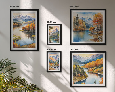 Conjunto de cuadros decorativos ríos de montaña árboles de otoño