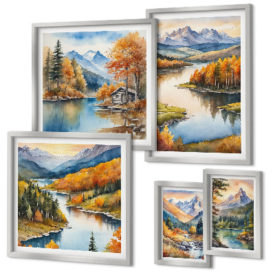 Conjunto de cuadros decorativos ríos de montaña árboles de otoño