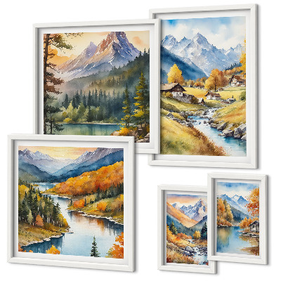 Set de 5 cuadros para salón Paisajes montañosos del valle del río