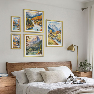 Set de 5 cuadros para salón Paisajes montañosos del valle del río