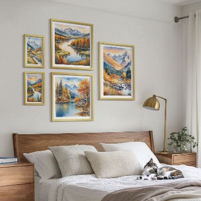 Pared galería de arte Otoño montañas ríos casas