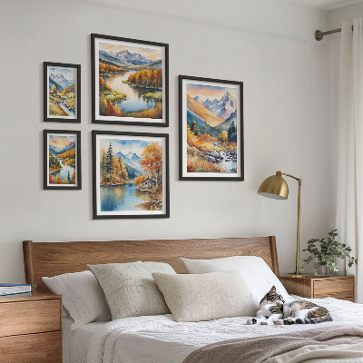 Pared galería de arte Otoño montañas ríos casas