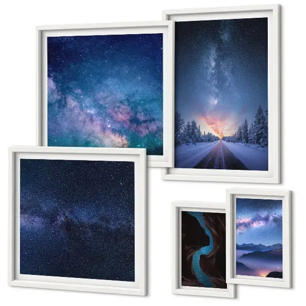 Conjunto de cuadros decorativos con diseño de paisajes nocturnos cósmicos