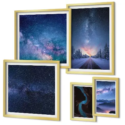 Conjunto de cuadros decorativos con diseño de paisajes nocturnos cósmicos