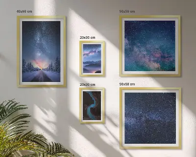 Conjunto de cuadros decorativos con diseño de paisajes nocturnos cósmicos