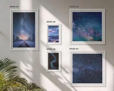 Conjunto de cuadros decorativos con diseño de paisajes nocturnos cósmicos