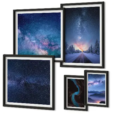 Conjunto de cuadros decorativos con diseño de paisajes nocturnos cósmicos