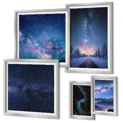 Conjunto de cuadros decorativos con diseño de paisajes nocturnos cósmicos