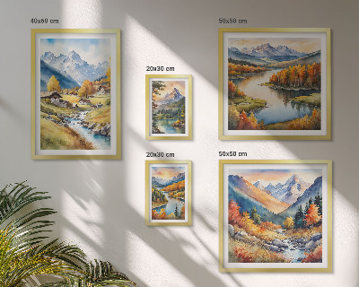 Set de 5 cuadros para salón Paisajes de montañas, ríos y bosques
