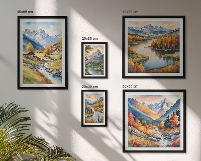 Set de 5 cuadros para salón Paisajes de montañas, ríos y bosques