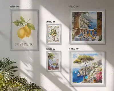 Conjunto de cuadros decorativos con diseño de toques cítricos al estilo mediterráneo