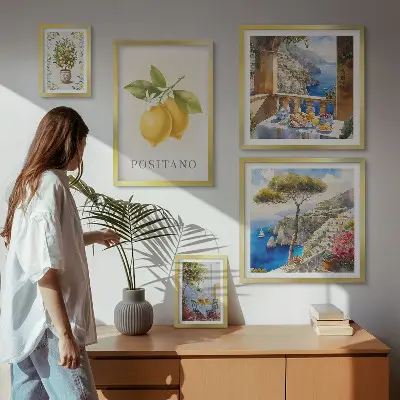 Conjunto de cuadros decorativos con diseño de toques cítricos al estilo mediterráneo