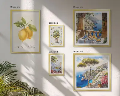 Conjunto de cuadros decorativos con diseño de toques cítricos al estilo mediterráneo
