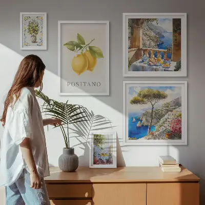 Conjunto de cuadros decorativos con diseño de toques cítricos al estilo mediterráneo