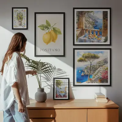 Conjunto de cuadros decorativos con diseño de toques cítricos al estilo mediterráneo