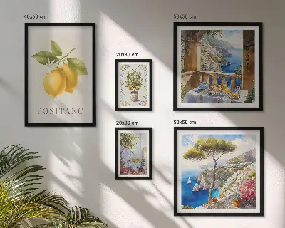Conjunto de cuadros decorativos con diseño de toques cítricos al estilo mediterráneo