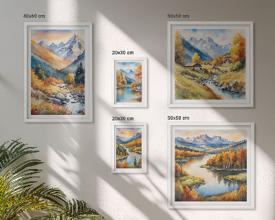 Set de 5 cuadros para salón Paisajes de montaña otoñales