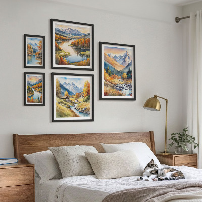Set de 5 cuadros para salón Paisajes de montaña otoñales