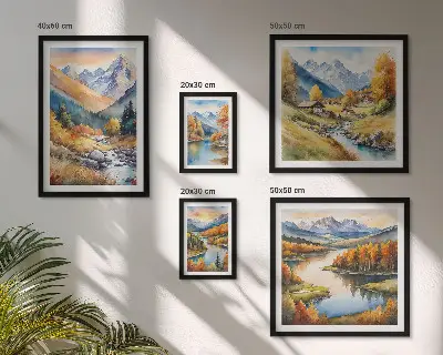 Set de 5 cuadros de paisajes de montaña otoñales para salón