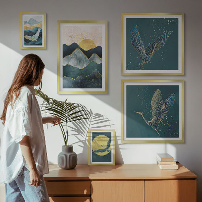 Conjunto de cuadros decorativos Elegantes pájaros de montaña sol