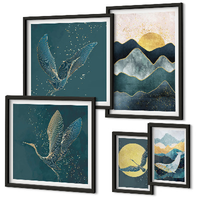 Conjunto de cuadros decorativos Elegantes pájaros de montaña sol