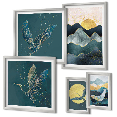 Conjunto de cuadros decorativos Elegantes pájaros de montaña sol