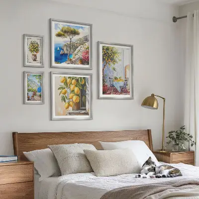 Set de 5 cuadros para salón con diseño de inspiraciones cítricas sol