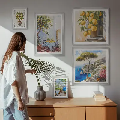 Set de 5 cuadros para salón con diseño de inspiraciones cítricas sol